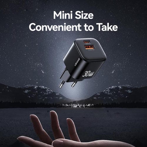 Cargador mini rápido USAMS CC263 de 30 W GaN USB-C/Tipo-C, con dos puertos USB, enchufe UE (blanco)