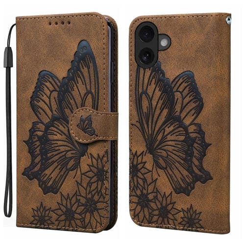 Funda de cuero con tapa horizontal y diseño retro de mariposas en relieve para iPhone 17 (marrón)