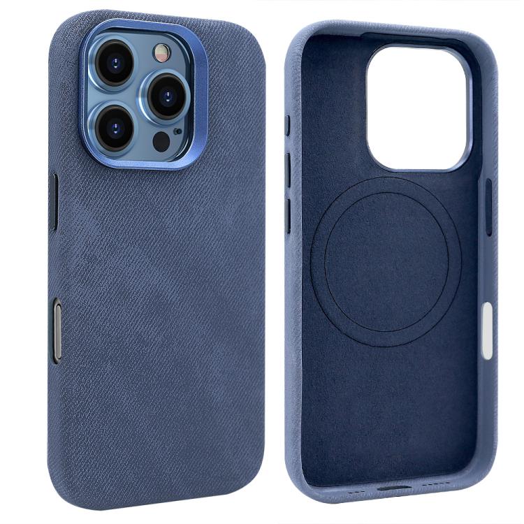 Funda VIETAO de cuero sintético con textura vaquera retro MagSafe para iPhone 16 Pro Max (azul oscuro)
