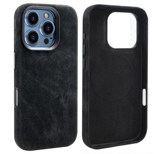 Funda VIETAO de cuero sintético con textura vaquera retro MagSafe para iPhone 16 Pro Max (negra)