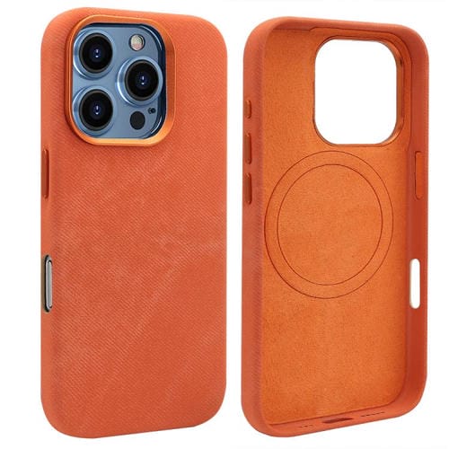 Funda VIETAO de cuero sintético con textura vaquera retro MagSafe para iPhone 16 Pro (naranja)