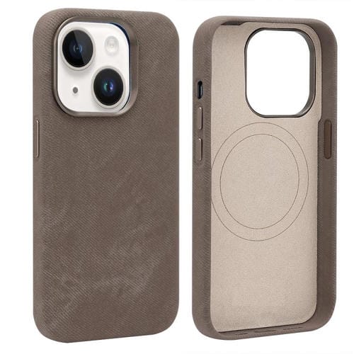 Funda VIETAO de cuero sintético con textura vaquera retro MagSafe para iPhone 14 (marrón)