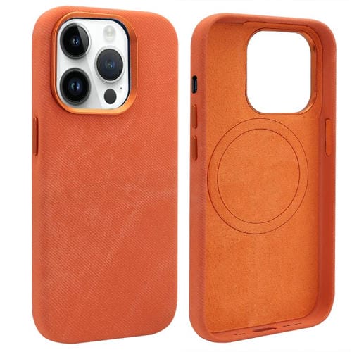 Funda VIETAO de cuero sintético con textura vaquera retro MagSafe para iPhone 13 Pro (naranja)