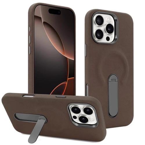Funda VIETAO de piel sintética MagSafe de ante con soporte para iPhone 16 Pro Max (marrón café)