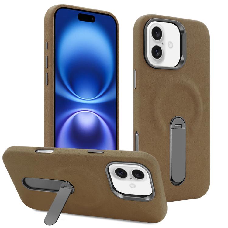 Funda VIETAO de piel sintética MagSafe de ante con soporte para iPhone 16 (marrón oscuro)