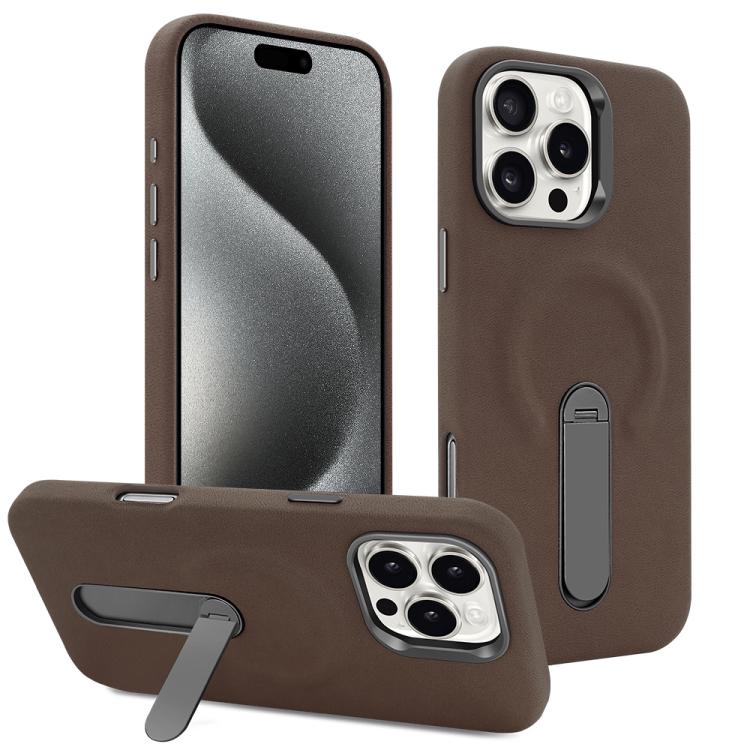 VIETAO - Funda de piel sintética MagSafe de ante con soporte para iPhone 15 Pro Max (marrón café)
