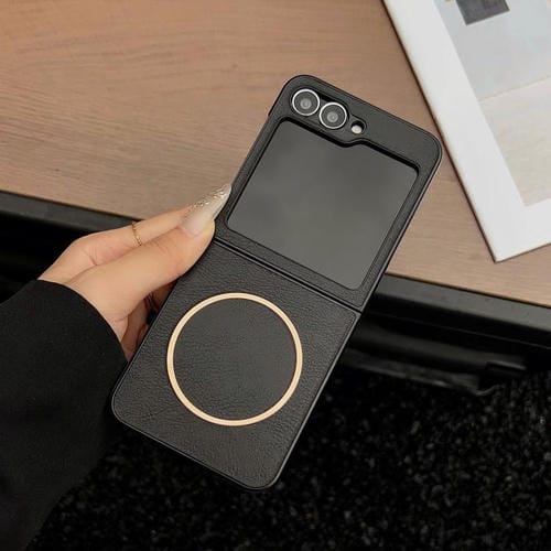 Funda MagSafe con textura Crazy Horse para Samsung Galaxy Z Flip6/Flip7 FE (negra)