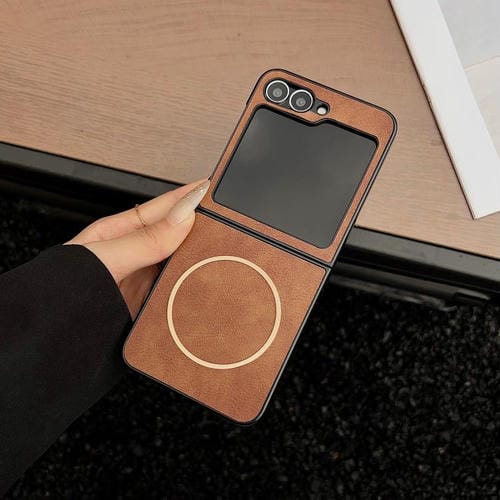 Funda MagSafe con textura Crazy Horse para Samsung Galaxy Z Flip6/Flip7 FE (marrĂłn)