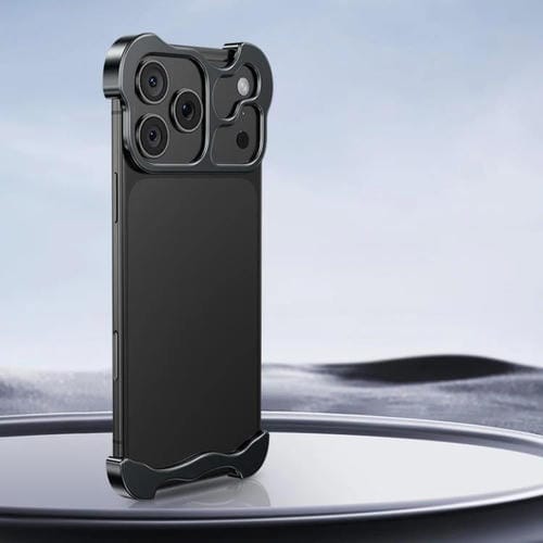 Funda para iPhone 17 Pro con esquinas metálicas sin marco y protector de lente (negra)