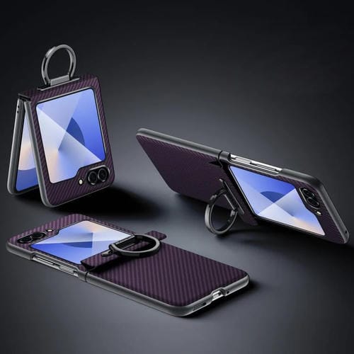 Funda SULADA 600D con textura de Kevlar para Samsung Galaxy Z Flip6, a prueba de golpes, con soporte para anillo (morado)