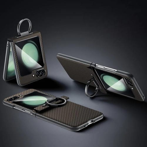 Funda SULADA 600D con textura de Kevlar para Samsung Galaxy Z Flip5, a prueba de golpes, de PC, con soporte para anillo (marrón)