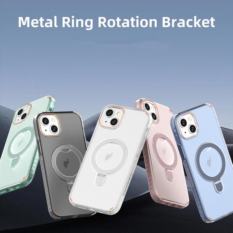 Funda para iPhone 15 Plus, colorida, 2 en 1, con soporte de anillo MagSafe (transparente)