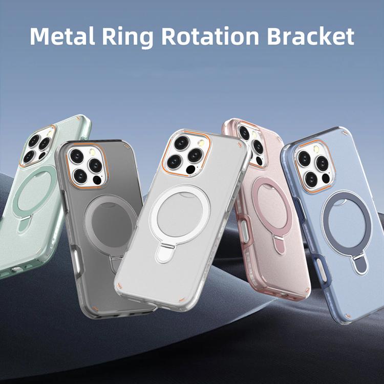 Funda colorida 2 en 1 con soporte de anillo MagSafe para iPhone 16 Pro Max (transparente)