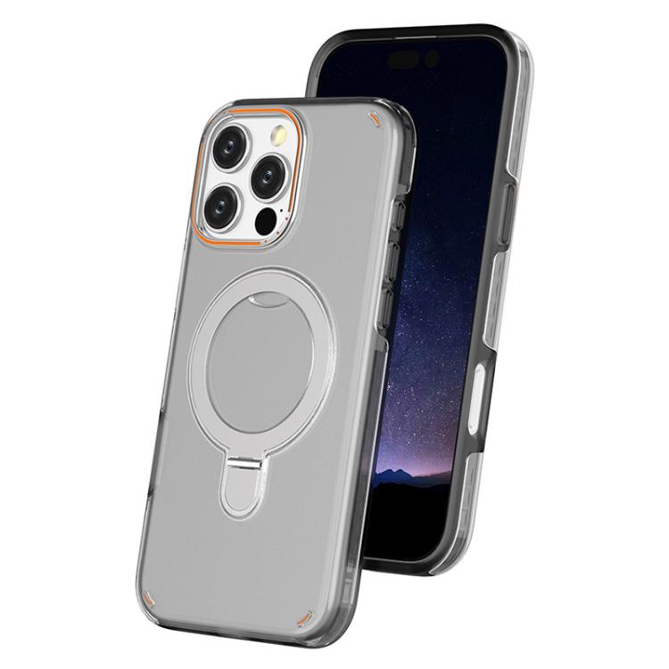Funda colorida 2 en 1 con soporte de anillo MagSafe para iPhone 16 Pro Max (negro transparente)