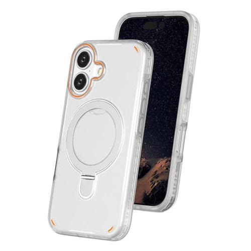 Funda para iPhone 16, colorida, 2 en 1, con soporte de anillo MagSafe (transparente)