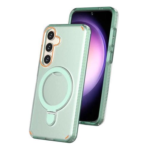 Funda colorida 2 en 1 con soporte de anillo MagSafe para Samsung Galaxy S25/S24 5G (verde menta)