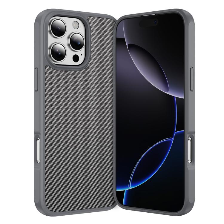 Funda MagSafe con textura de fibra de carbono y tacto suave para iPhone 16 Pro Max (gris)