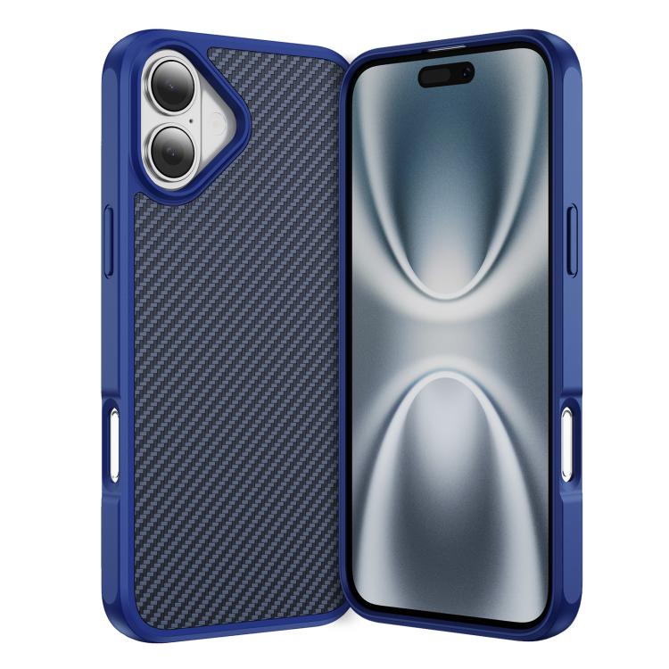 Funda MagSafe con textura de fibra de carbono y tacto suave para iPhone 16 Plus (azul)
