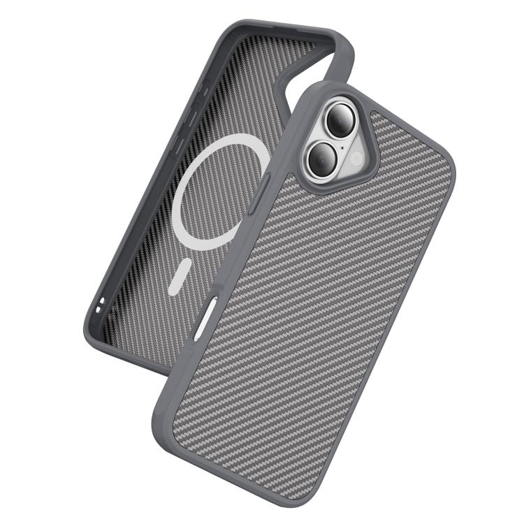 Funda MagSafe con textura de fibra de carbono y tacto suave para iPhone 16 Plus (gris)