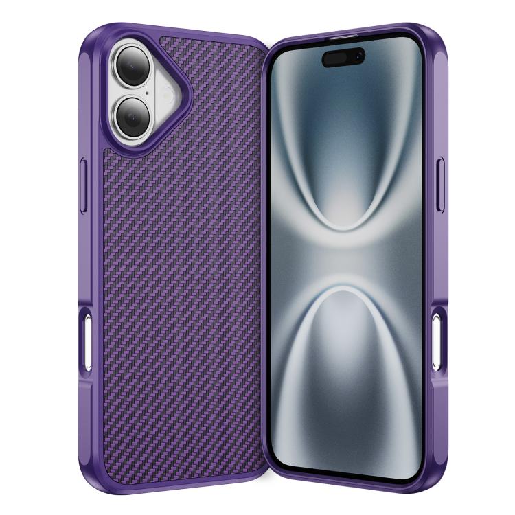 Funda MagSafe con textura de fibra de carbono y tacto suave para iPhone 16 Plus (morado)