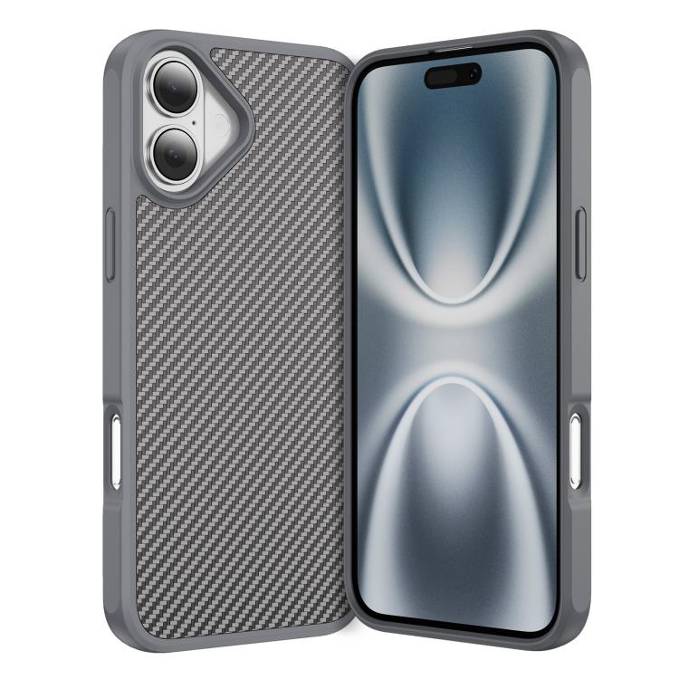 Funda MagSafe con textura de fibra de carbono y tacto suave para iPhone 16 (gris)
