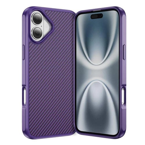 Funda MagSafe con textura de fibra de carbono y tacto suave para iPhone 16 (morada)