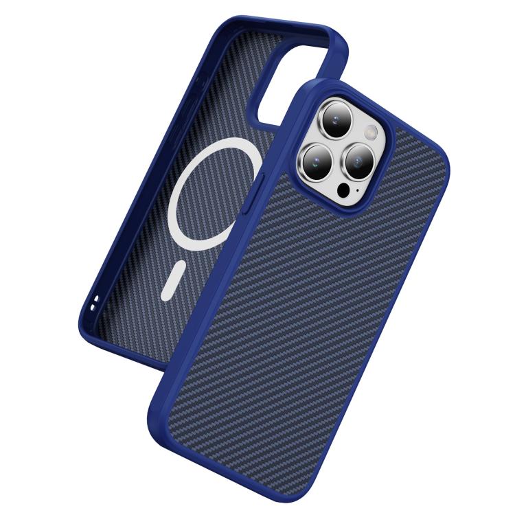 Funda MagSafe con textura de fibra de carbono y tacto suave para iPhone 15 Pro Max (azul)