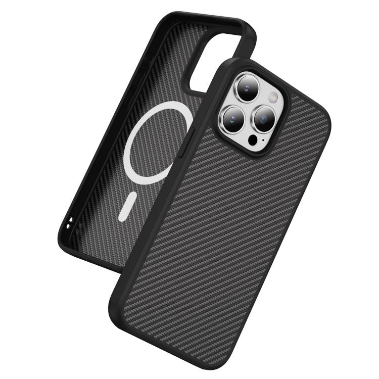 Funda MagSafe con textura de fibra de carbono y tacto suave para iPhone 15 Pro Max (negra)