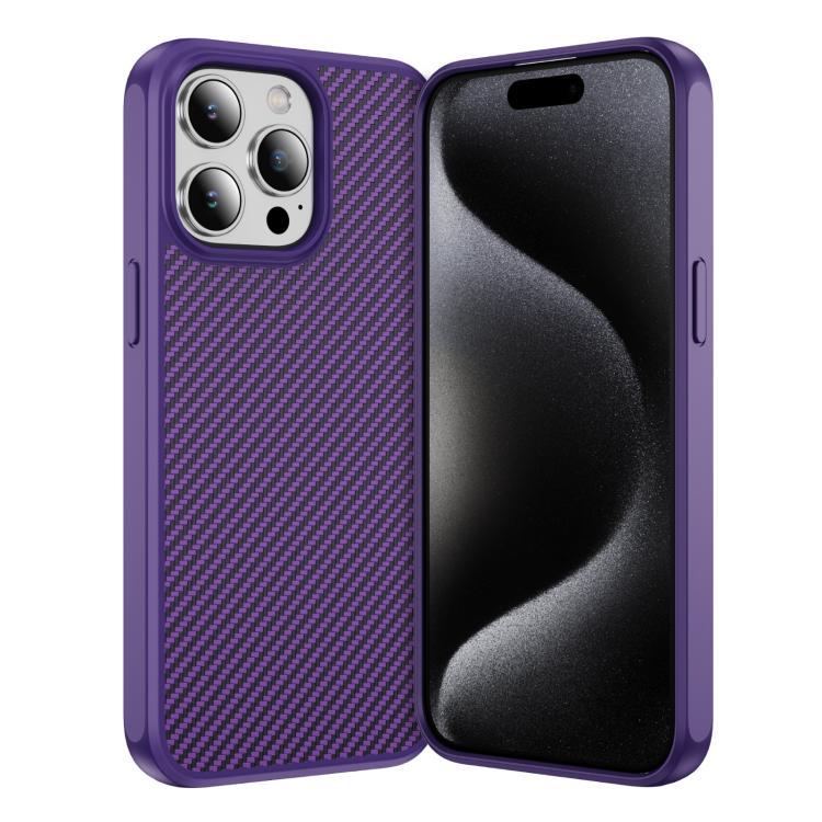 Funda MagSafe con textura de fibra de carbono y tacto suave para iPhone 15 Pro Max (morado)