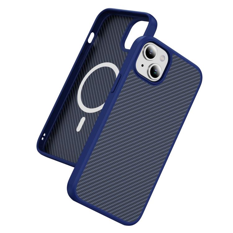 Funda MagSafe con textura de fibra de carbono y tacto suave para iPhone 15 Plus (azul)