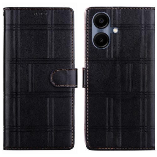 Funda de cuero con relieve a cuadros para Samsung Galaxy A07 4G/5G (negra)