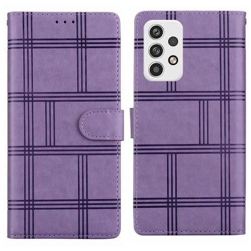 Funda de piel con relieve a cuadros para Samsung Galaxy A23 5G (morada)