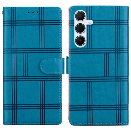 Funda de piel con relieve a cuadros para Samsung Galaxy A24 4G (azul)