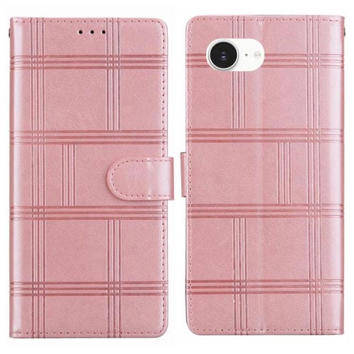 Funda de piel con relieve a cuadros para iPhone 16e (rosa)