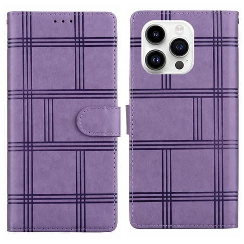 Funda de piel con relieve a cuadros para iPhone 16 Pro Max (morada)
