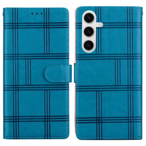 Funda de cuero con relieve a cuadros para Samsung Galaxy S23 5G (azul)