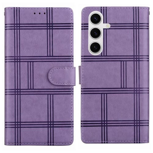 Funda de piel con relieve a cuadros para Samsung Galaxy S23 5G (morada)