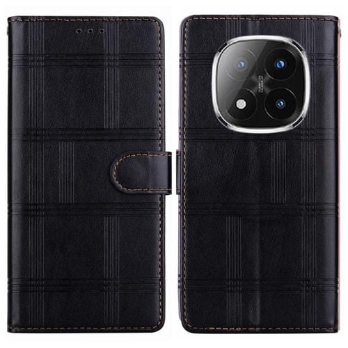 Funda de cuero con relieve a cuadros para Redmi Note 14 Pro+ 5G / Poco X7 5G (negra)