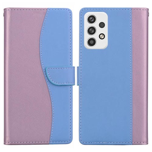 Funda de cuero bicolor con relieve para Samsung Galaxy A32 4G (rosa y azul)