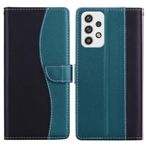 Funda de cuero bicolor con relieve para Samsung Galaxy A32 5G (negro y verde)