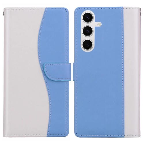 Funda de cuero bicolor con relieve para Samsung Galaxy S25 5G (blanco y azul)