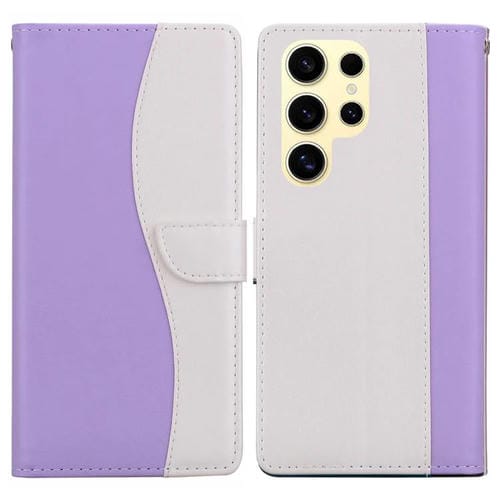 Funda de cuero bicolor con relieve para Samsung Galaxy S23 Ultra 5G (morado y blanco)