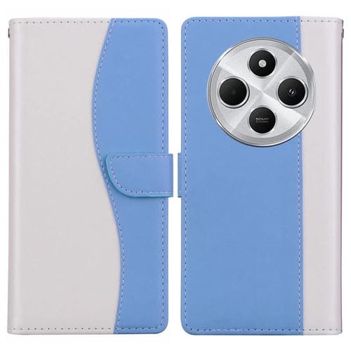 Funda de cuero bicolor con relieve para Redmi 14C 5G (blanco y azul)