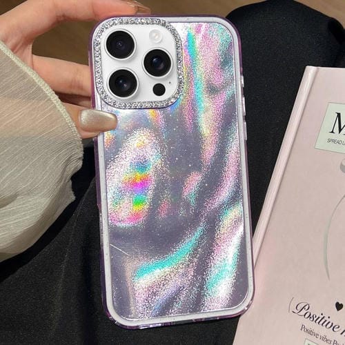 Funda 3 en 1 con diseño de arena movediza y marco de diamante para iPhone 16 Pro Max (morado)