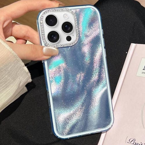 Funda 3 en 1 con diseño de arena movediza y marco de diamante para iPhone 16 Pro Max (azul)