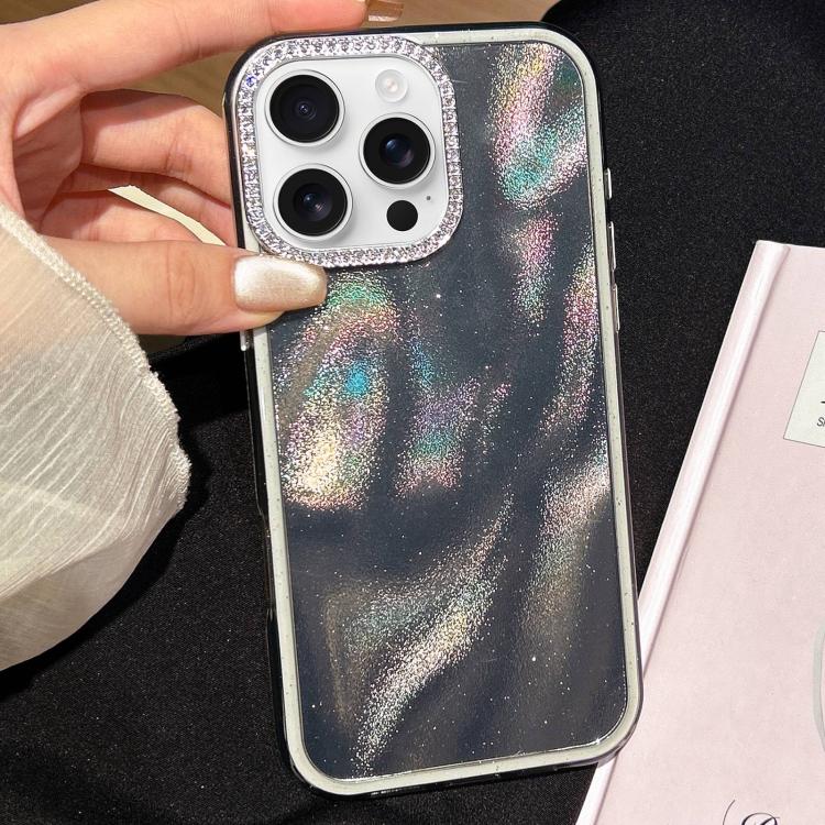 Funda 3 en 1 con diseño de arena movediza y marco de diamante para iPhone 16 Pro Max (negra)