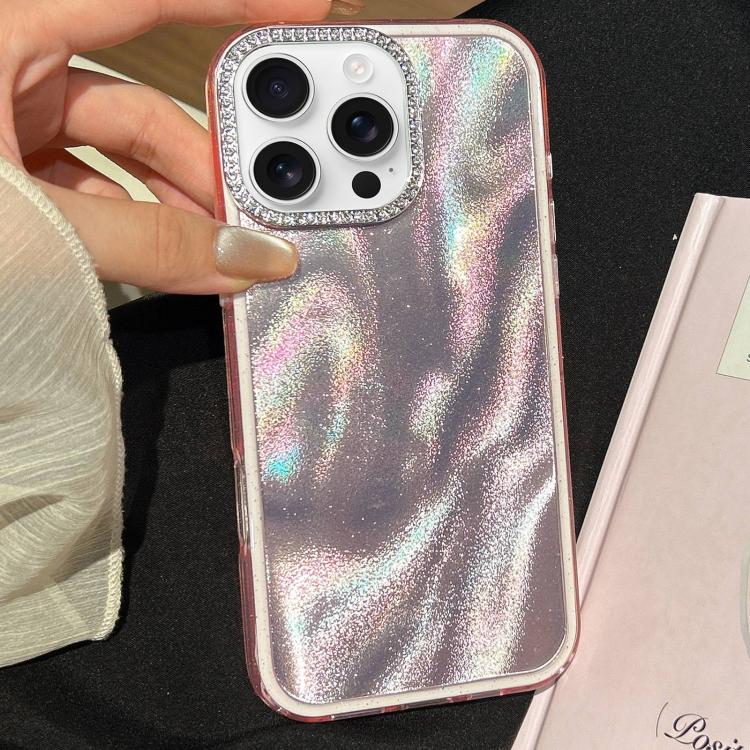 Funda 3 en 1 con diseño de arena movediza y marco de diamante para iPhone 16 Pro Max (rosa)