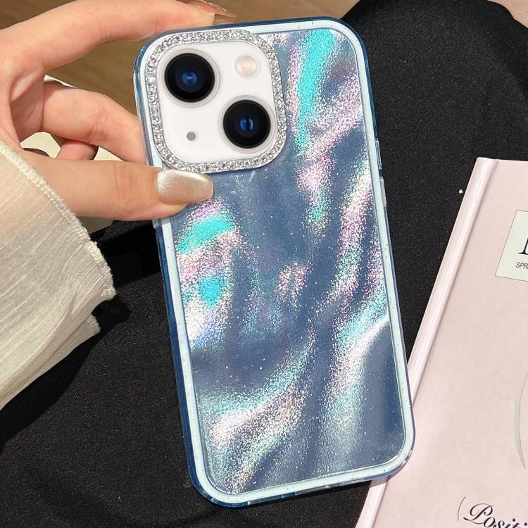 Funda 3 en 1 con diseño de arena movediza y marco de diamante para iPhone 15 Plus (azul)