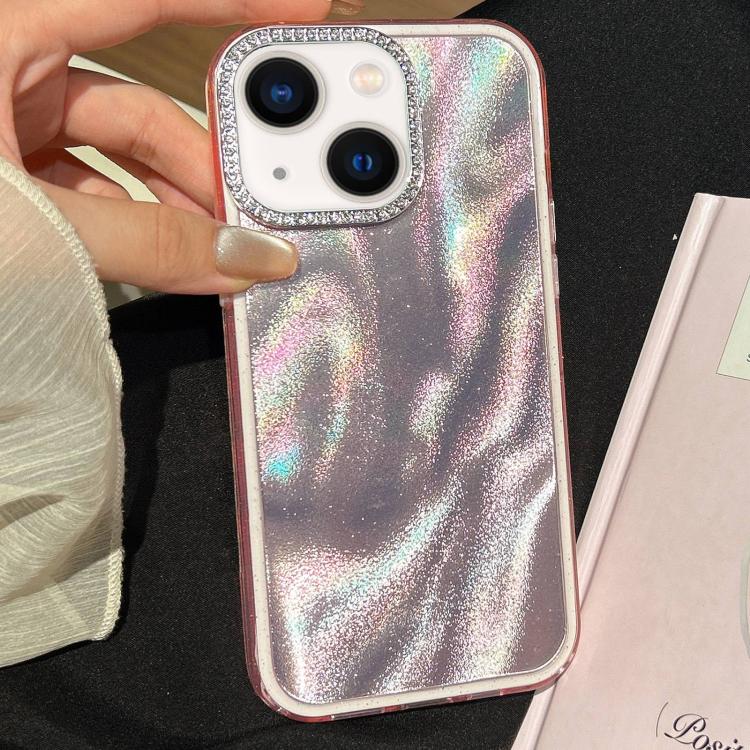 Funda 3 en 1 con diseño de arena movediza y marco de diamante para iPhone 14 (rosa)