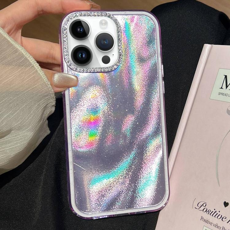 Funda 3 en 1 con diseño de arena movediza y marco de diamante para iPhone 13 Pro (morado)